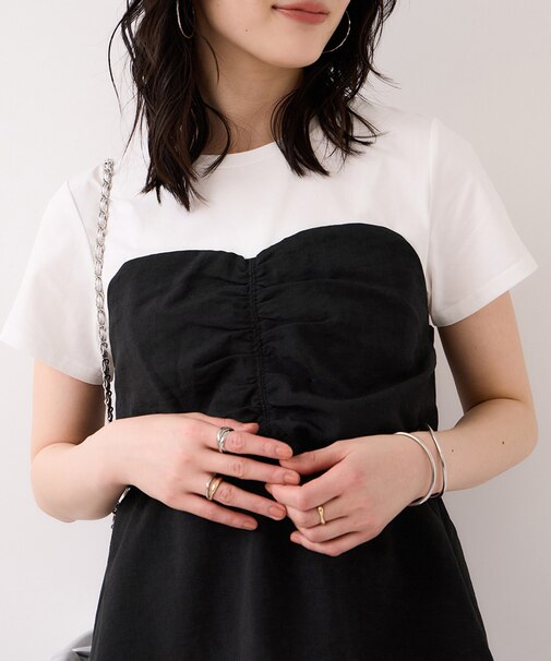 【WEB限定】美easyリネンライクシャーリングビスチェドッキングトップス/イージーケア・接触冷感