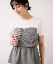 【WEB限定】美easyリネンライクシャーリングビスチェドッキングトップス/イージーケア・接触冷感