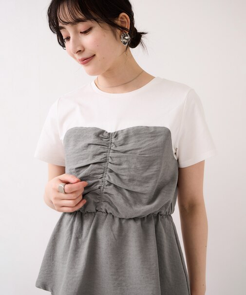 【WEB限定】美easyリネンライクシャーリングビスチェドッキングトップス/イージーケア・接触冷感