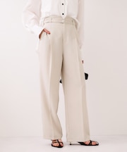 【WEB限定】美easyリネンライクベルテッドストレートパンツ/イージーケア・接触冷感