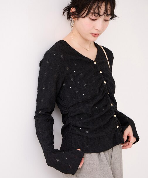 フラワージャガードカットカーディガン/2WAY・イージーケア