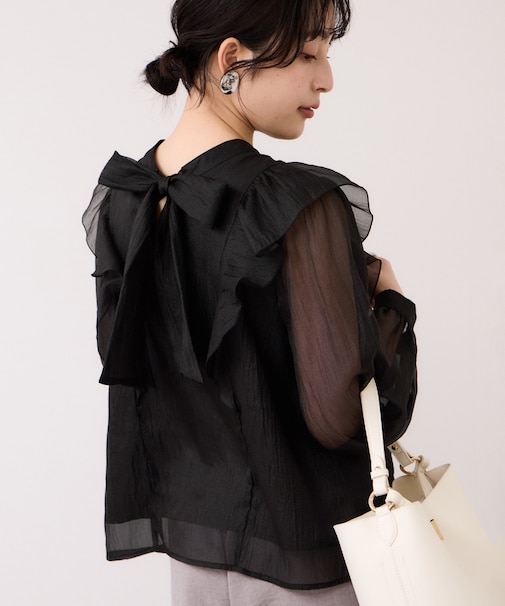 シャイニーボウタイ長袖ブラウス/イージーケア・2WAY