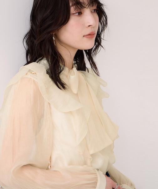 シャイニーボウタイ長袖ブラウス/イージーケア・2WAY