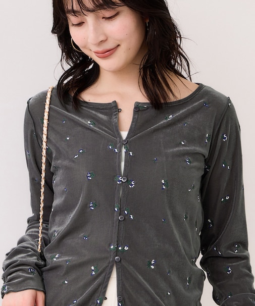 フロッキーチュール刺しゅうカーディガン/2WAY