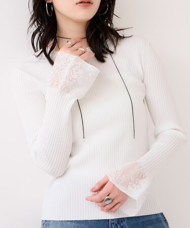 レース編みドッキングニット