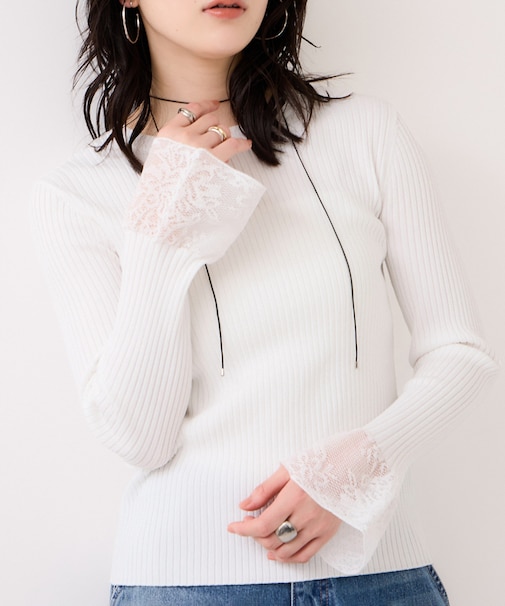 レース編みドッキングニット