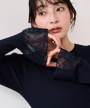 レース編みドッキングニット