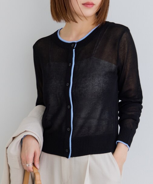【WEB限定】麻タッチシアー配色カーディガン