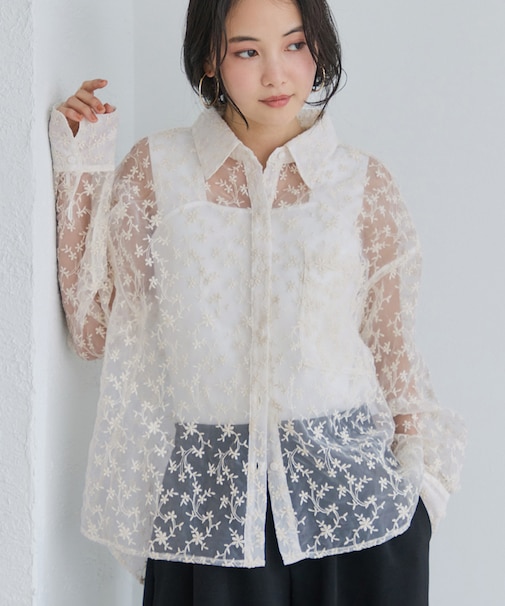 刺しゅうレースオーバーシャツ
