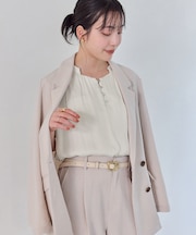 エアリーサテンハーフスリーブブラウス/イージーケア