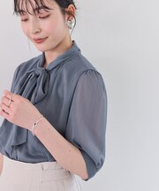 ラメ楊柳ボウタイブラウス