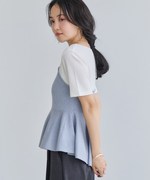 ペプラムサマーニットドッキングカットソー/イージーケア