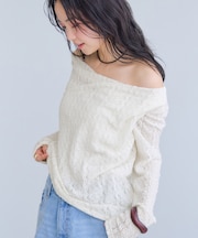 【WEB限定】レース長袖ドレープカットソー