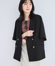 美easyリネンライクハーフスリーブダブルジャケット/イージーケア・接触冷感・セットアップ対応