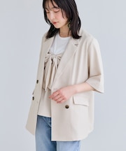 美easyリネンライクハーフスリーブダブルジャケット/イージーケア・接触冷感・セットアップ対応