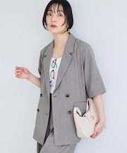 美easyリネンライクハーフスリーブダブルジャケット/イージーケア・接触冷感・セットアップ対応