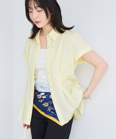 ウエストタックペプラム半袖シャツブラウス