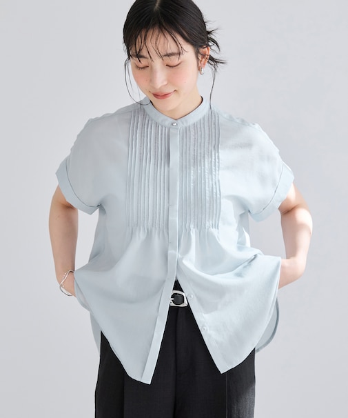 気流染めピコピンタック半袖ブラウス/接触冷感