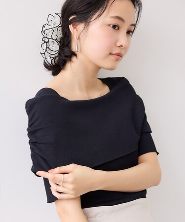 サイドギャザーオフショル5分袖ニット