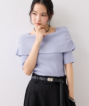 サイドギャザーオフショル5分袖ニット/イージーケア