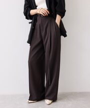 ベルトディティールタックワイドパンツ/イージーケア・接触冷感