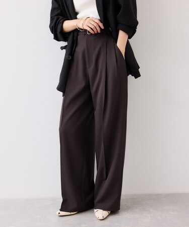 ベルトディティールタックワイドパンツ/イージーケア・接触冷感