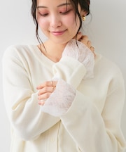 袖口レースカーディガン