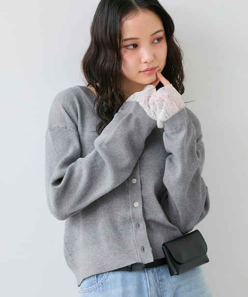 袖口レースカーディガン