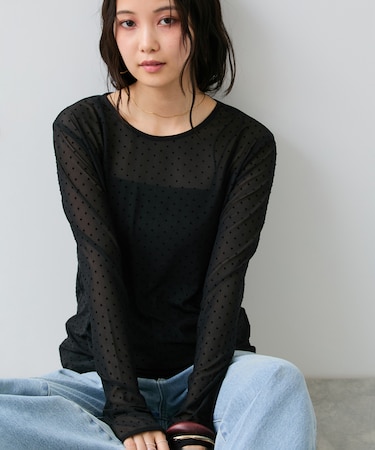 フロッキードットチュールプルオーバー