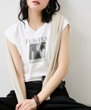 フォト＆ロゴプリントフレンチスリーブTシャツ/接触冷感