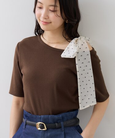 肩リボンTシャツ