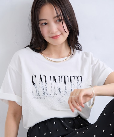 レースレイヤードロゴ半袖Tシャツ
