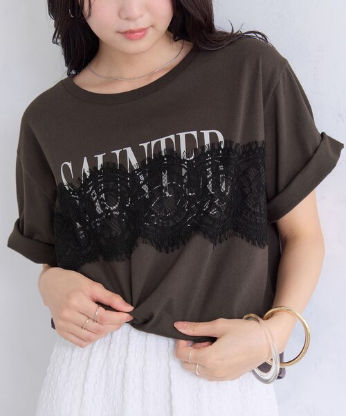 レースレイヤードロゴ半袖Tシャツ｜ビスの通販｜&mall（アンドモール