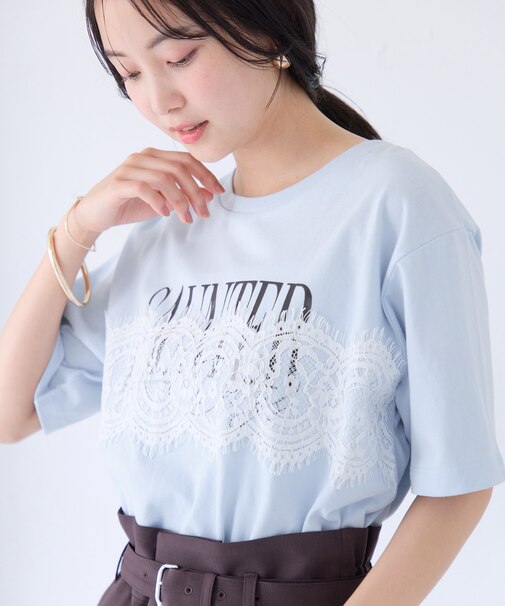レースレイヤードロゴ半袖Tシャツ