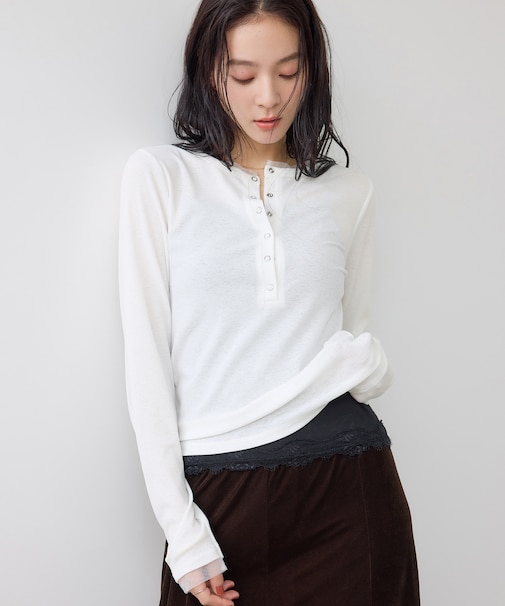 シアーヘンリーロングスリーブTシャツ