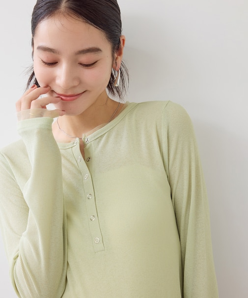 シアーヘンリーロングスリーブTシャツ