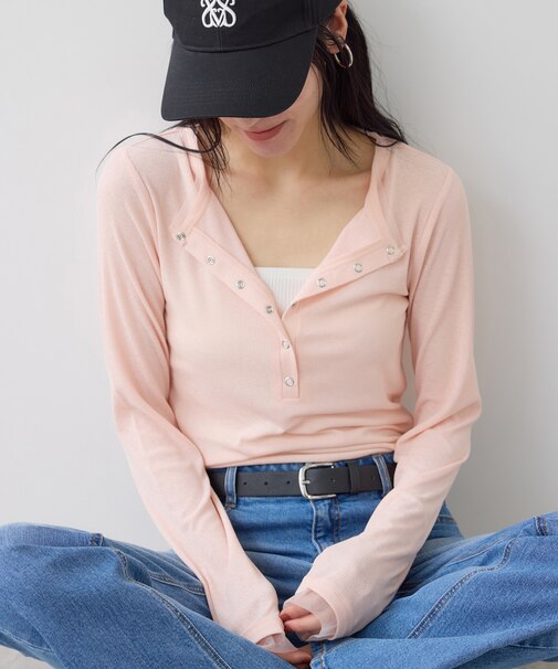 シアーヘンリーロングスリーブTシャツ