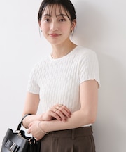 変形ケーブル半袖ニットトップス