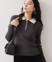 【WEB限定】ダブルカラーポロニットトップス