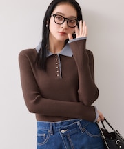 【WEB限定】ダブルカラーポロニットトップス