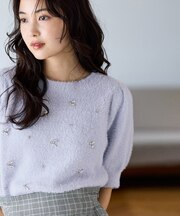 ラメシャギービジューニットプルオーバー