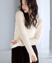 ふくれジャガードレースシアーロングスリーブトップス
