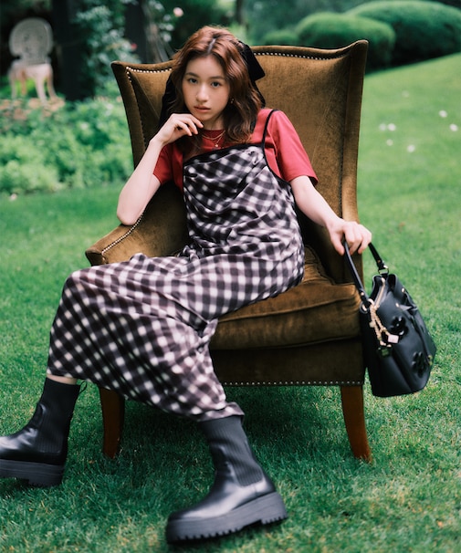 【MARY QUANT×VIS】チェックベロアドレープキャミワンピース