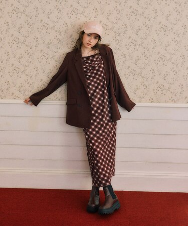 【MARY QUANT×VIS】チェックベロアドレープキャミワンピース