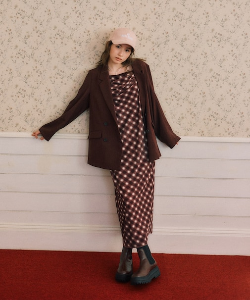 【MARY QUANT×VIS】チェックベロアドレープキャミワンピース