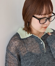 【WEB限定】透かしモヘアレイヤード襟配色ニット