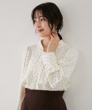 スタンドカラーフロントタックボウタイブラウス/防シワ