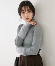 フェザー切替スリーブシアーニットプルオーバー
