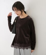 リブベロアアシンメトリー裾レーストップス