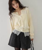 【WEB限定】裾レースドッキングクルーネックカーディガン
